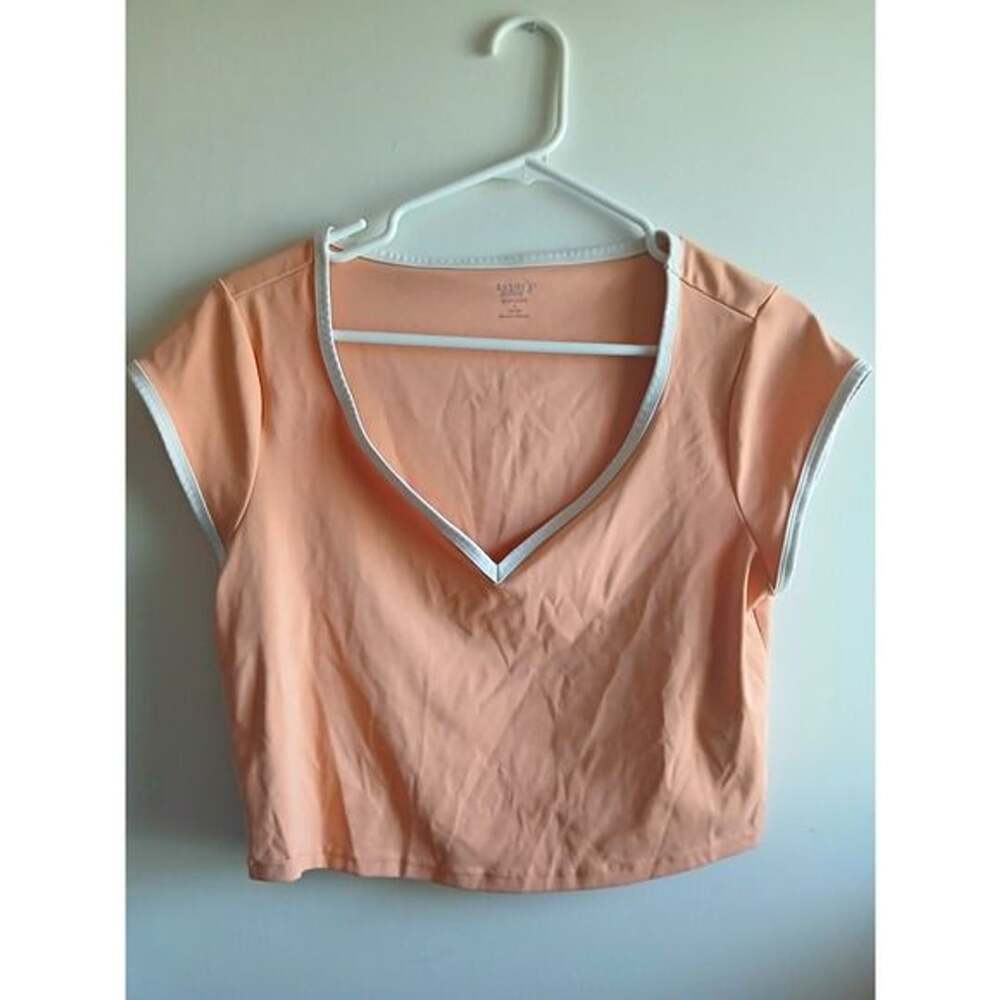 Old Navy Active Peach V-Neck Cropped T-Shirt Contrast Trim Stretch L